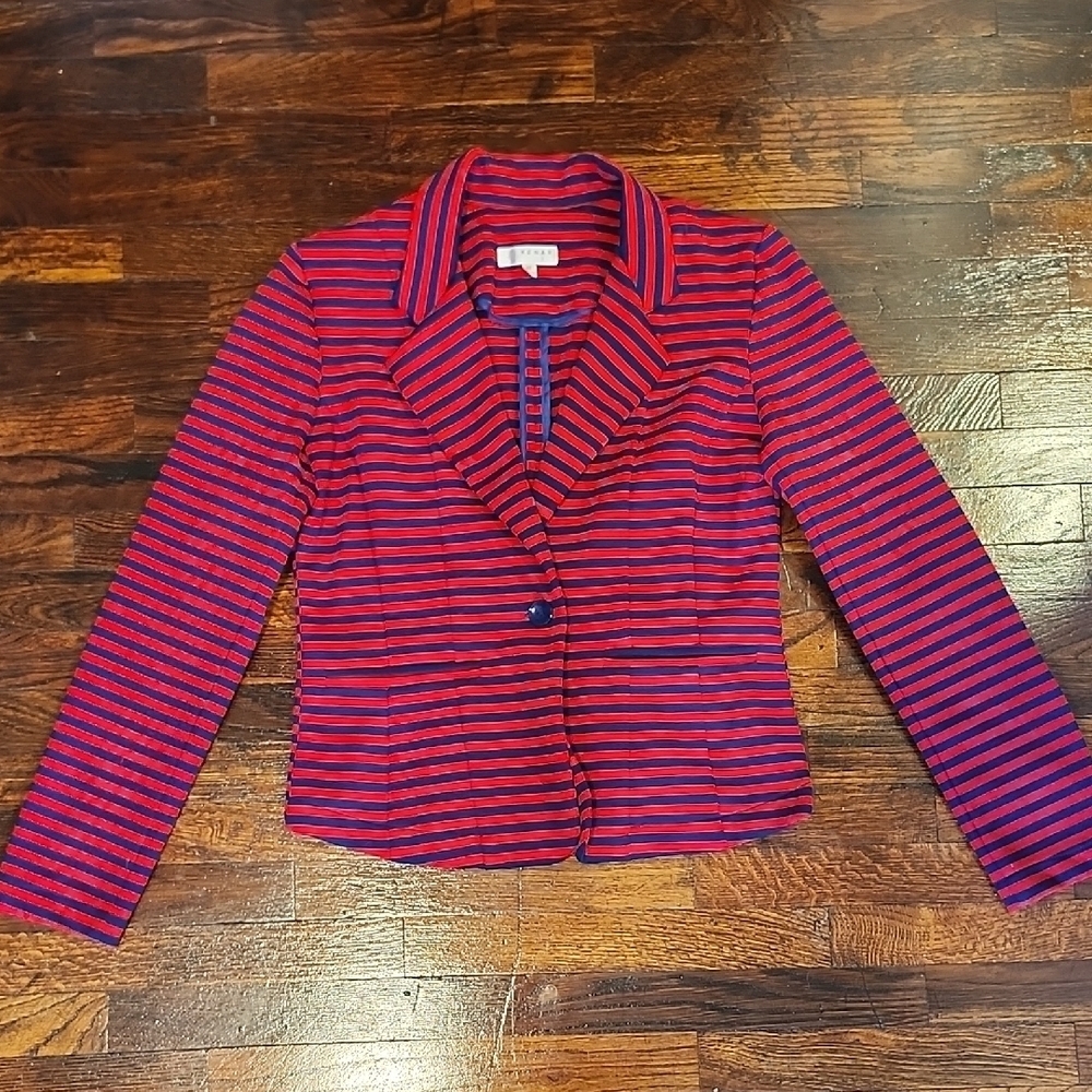 Kenar Stylish Red and Blue Striped Blazer with Notched Lapels